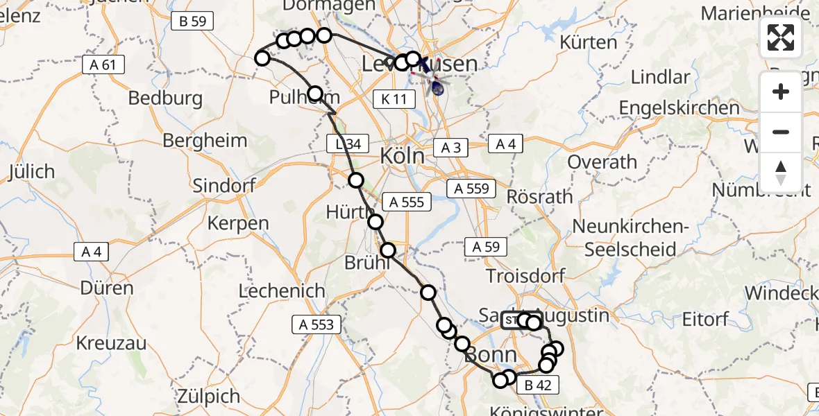 Flugroute Polizeihubschrauber Sankt Augustin - Leverkusen Flugplatz, 27 April 2026, 11:48