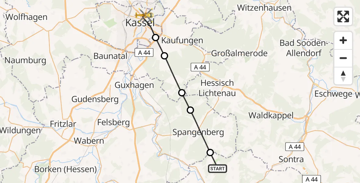 Flugroute Rettungshubschrauber Alheim - Kassel, 27 April 2026, 11:50