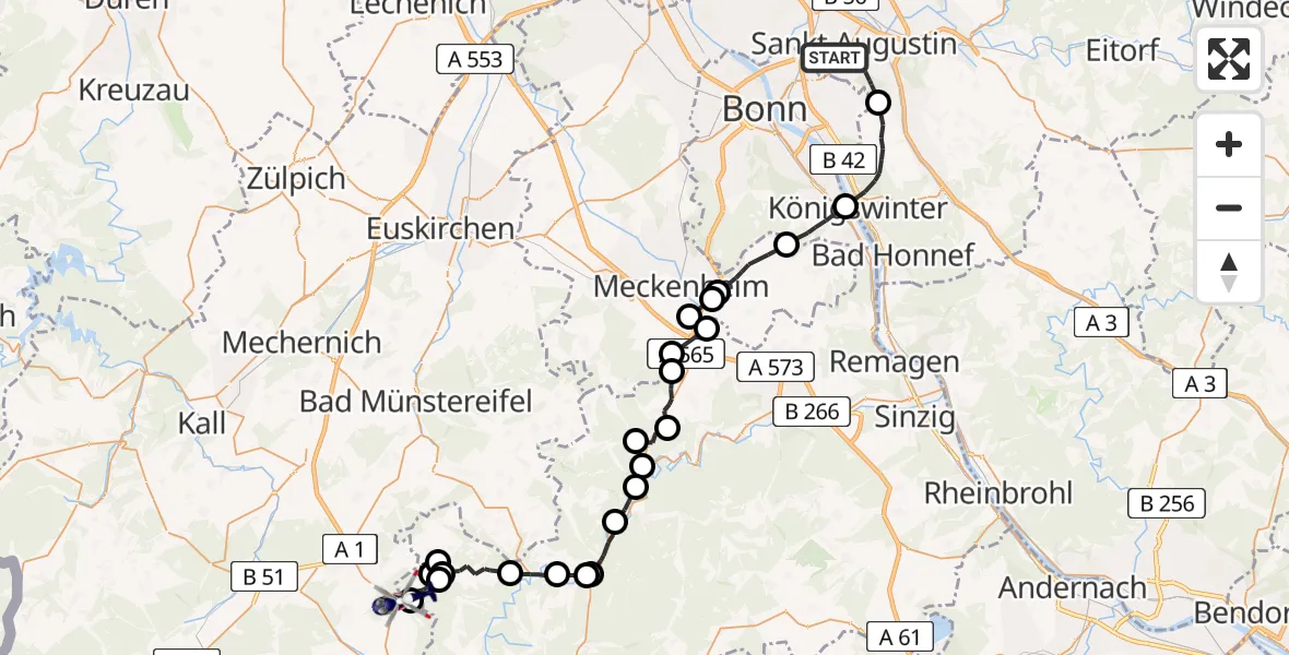 Flugroute Polizeihubschrauber Sankt Augustin - Blankenheim, 27 April 2026, 11:54
