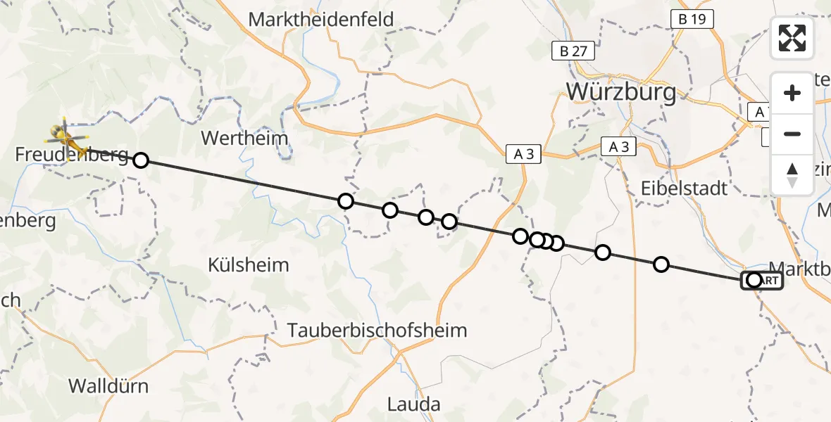 Flugroute Rettungshubschrauber Ochsenfurt Hospital - Freudenberg, 27 April 2026, 11:58