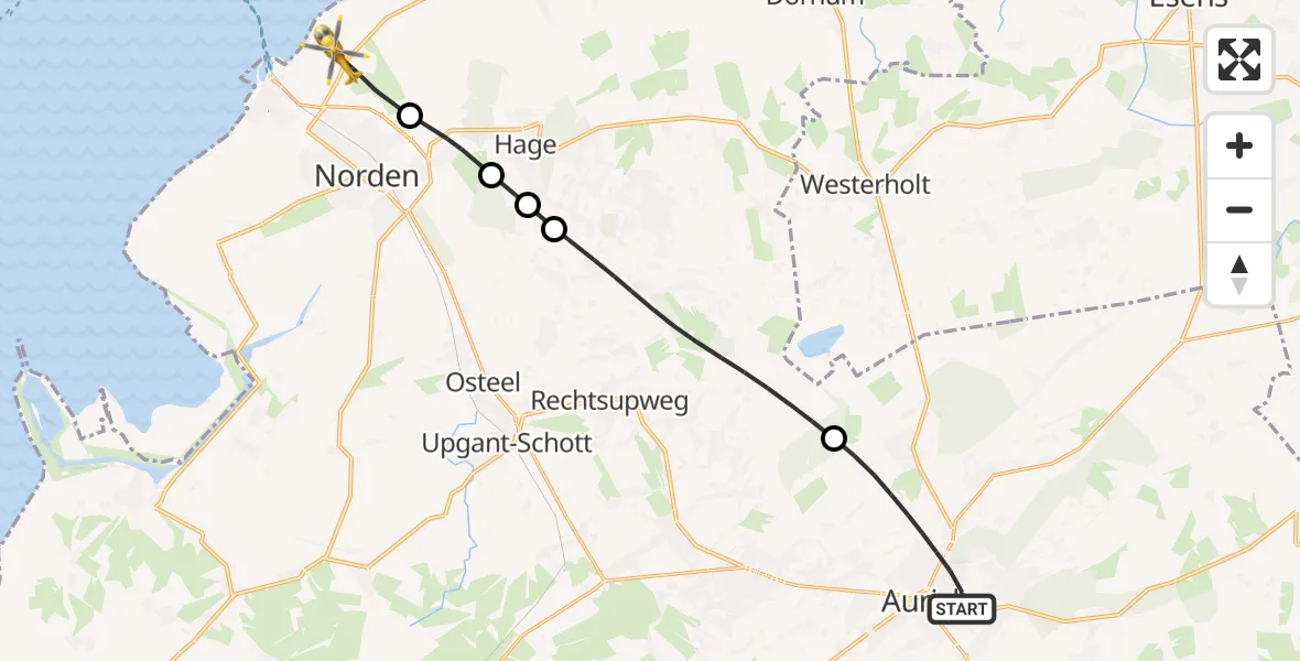 Flugroute Ambulanzhubschrauber Aurich - Norden-Norddeich Flughafen, 27 April 2026, 12:02