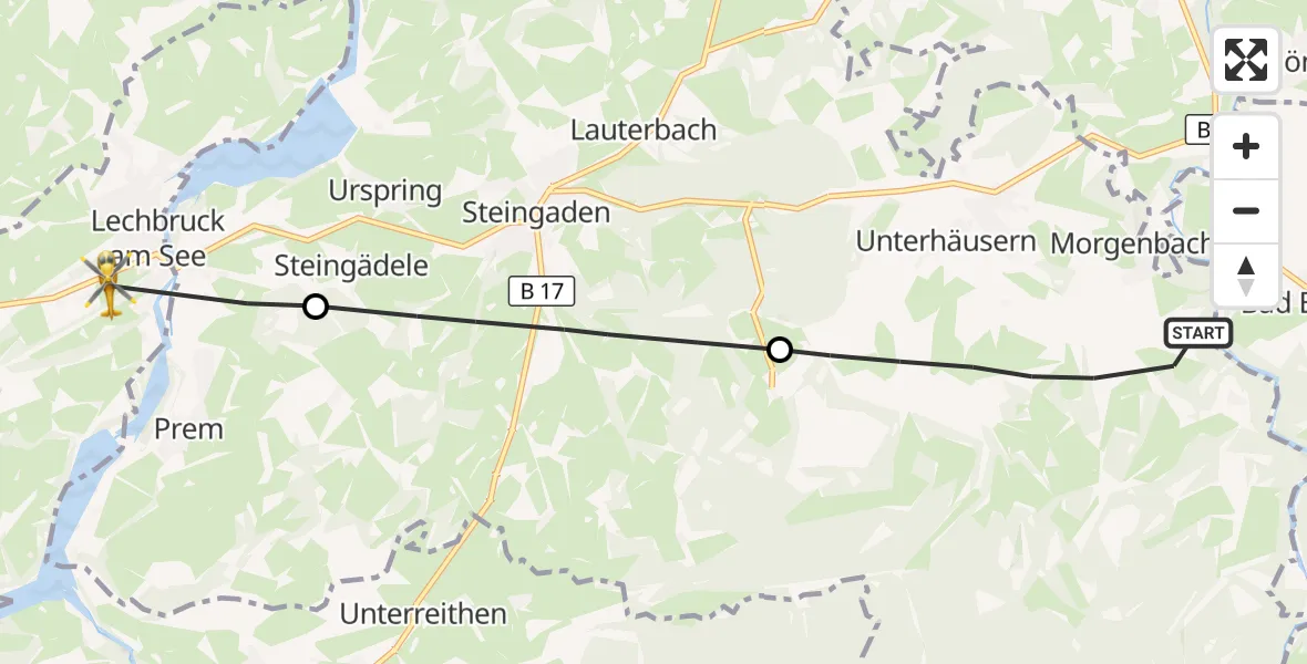 Flugroute Rettungshubschrauber Wildsteig - Lechbruck am See, 27 April 2026, 12:05