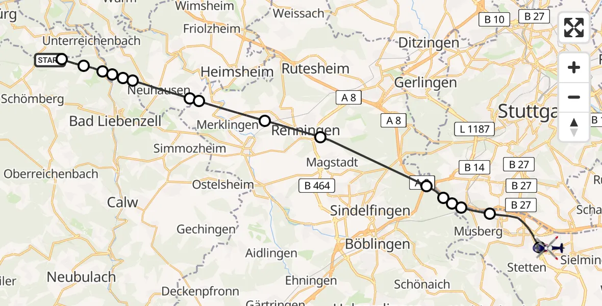 Flugroute Polizeihubschrauber Engelsbrand - Flughafen Stuttgart, 27 April 2026, 12:07