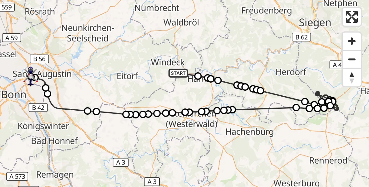 Flugroute Polizeihubschrauber Windeck - Sankt Augustin, 27 April 2026, 12:10