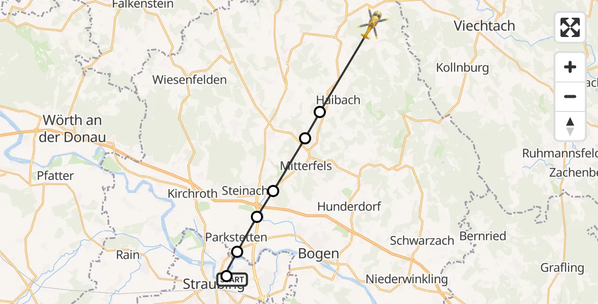 Flugroute Rettungshubschrauber Sankt Elisabeth Hospital Straubing - Rattenberg, 27 April 2026, 12:11