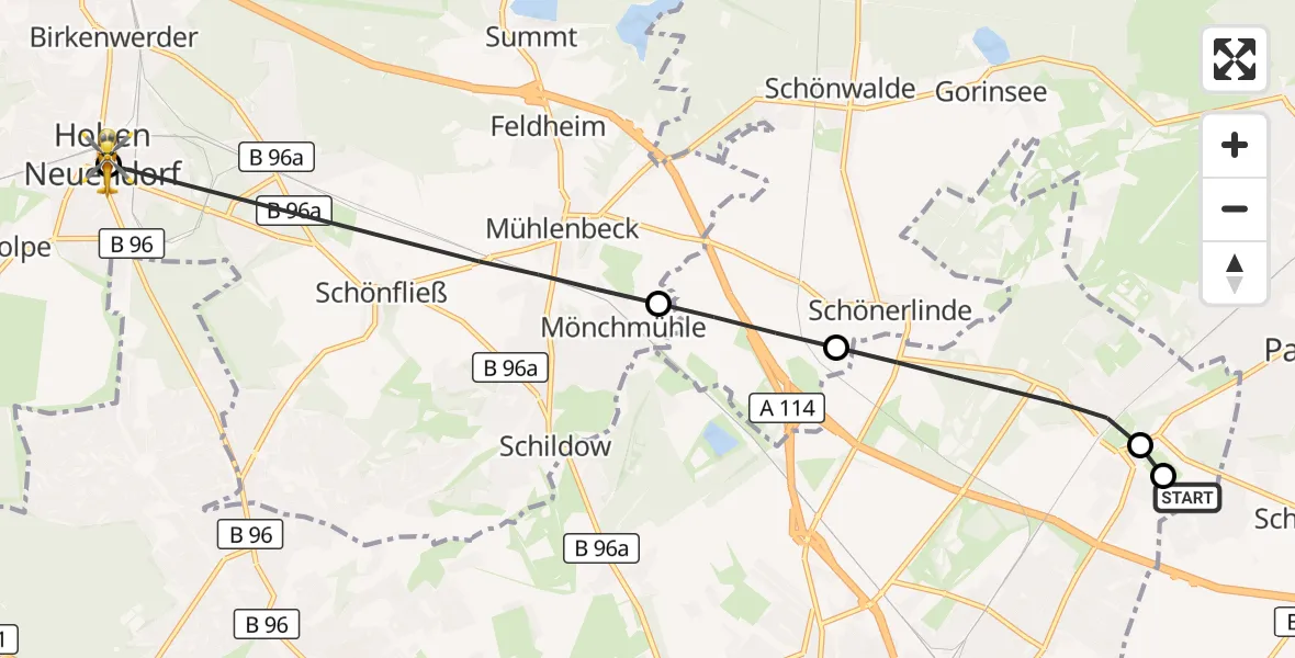 Flugroute Rettungshubschrauber Helios Clinic Berlin-Buch - Hohen Neuendorf, 27 April 2026, 12:13