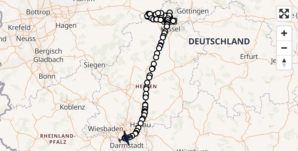 Flugroute Polizeiflugzeug Immenhausen - Flughafen Frankfurt-Egelsbach, 27 April 2026, 12:15
