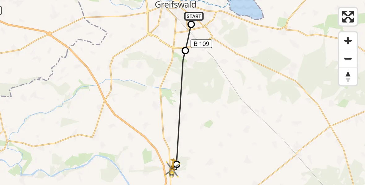 Flugroute Rettungshubschrauber Greifswald Hospital - Bandelin, 27 April 2026, 12:16