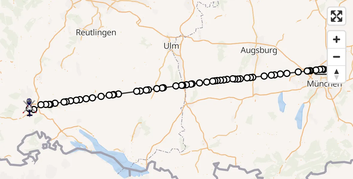 Flugroute Polizeihubschrauber Oberschleißheim - Donaueschingen-Villingen Flugplatz, 27 April 2026, 12:17