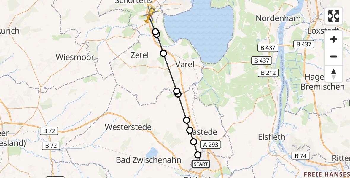 Flugroute Rettungshubschrauber Oldenburg (Oldb) - Sande, 27 April 2026, 12:19