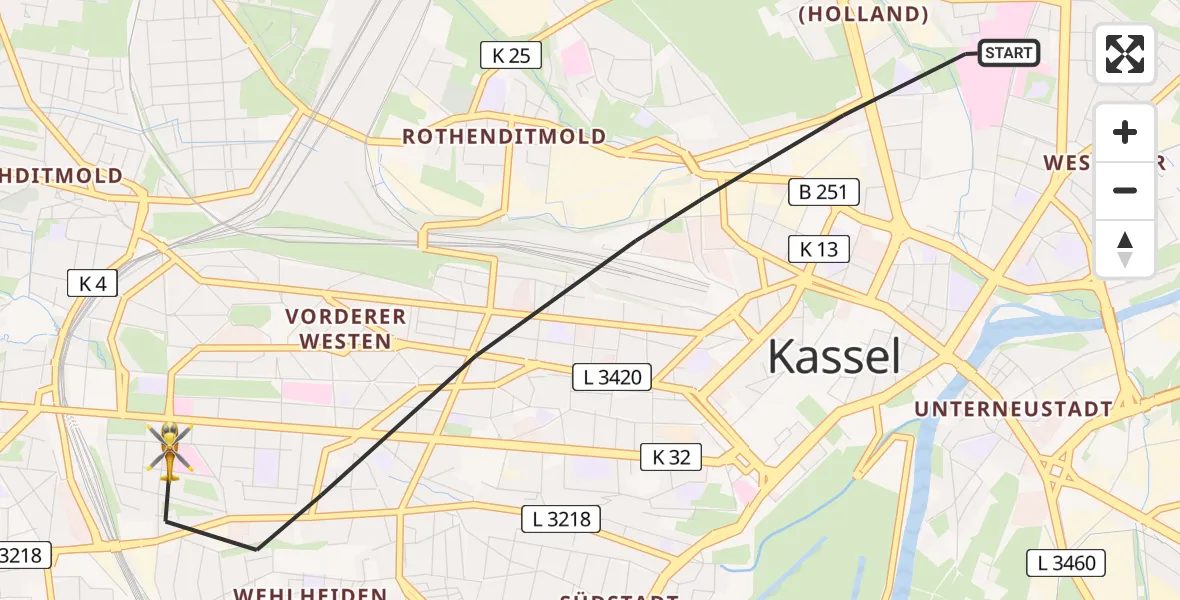 Flugroute Rettungshubschrauber Kassel - Kassel, 27 April 2026, 12:19