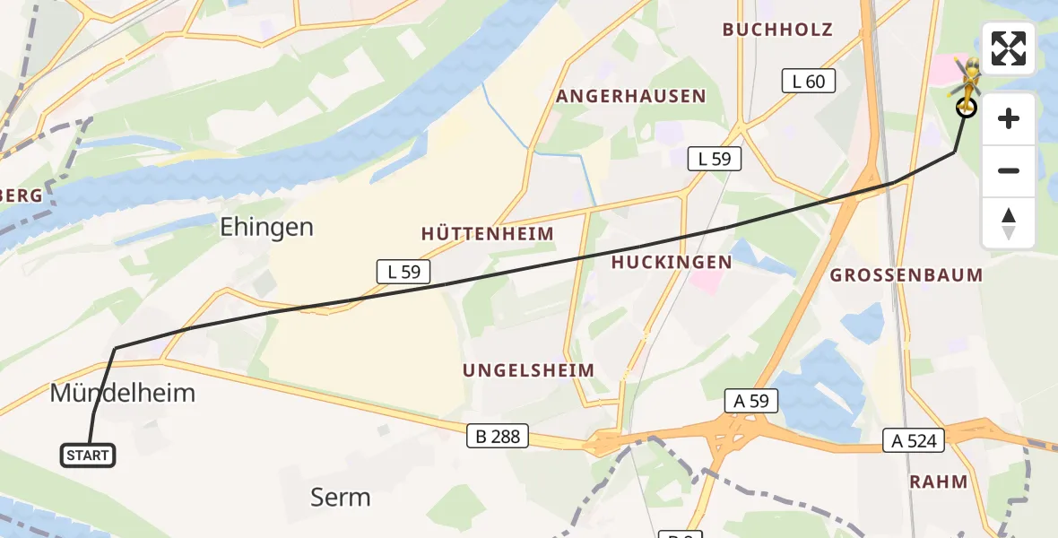 Flugroute Rettungshubschrauber Duisburg - Duisburg Air Rescue Hubschrauberlandeplatz (Christoph 9), 27 April 2026, 12:23