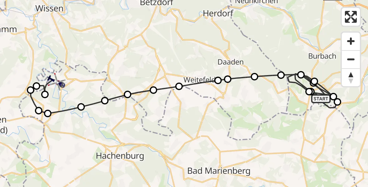Flugroute Polizeihubschrauber Siegerland Flughafen - Stein-Wingert, 27 April 2026, 12:24