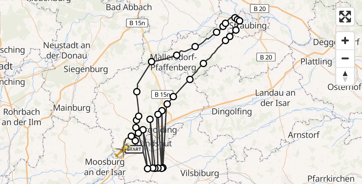 Flugroute Rettungshubschrauber Landshut - Bruckberg, 27 April 2026, 12:30