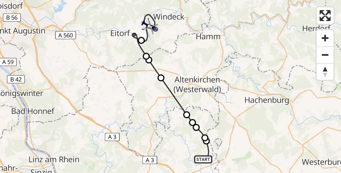 Flugroute Polizeihubschrauber Dierdorf - Windeck, 27 April 2026, 12:32