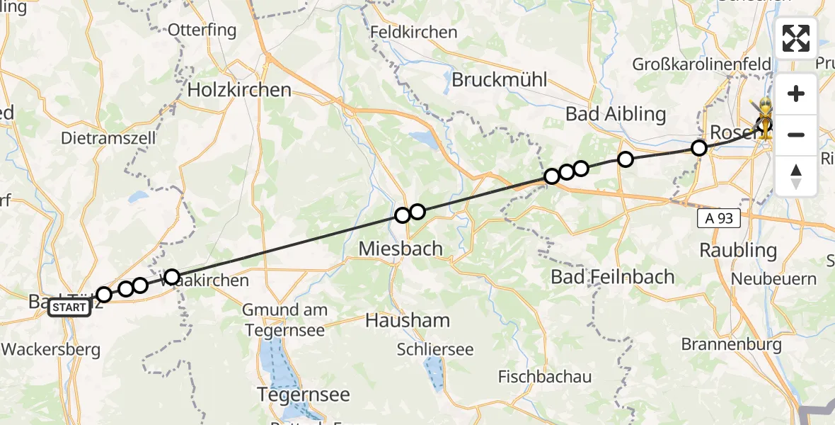 Flugroute Rettungshubschrauber Bad Tölz - RoMed Hospital Rosenheim, 27 April 2026, 12:32