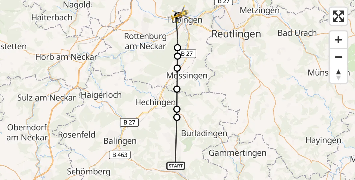 Flugroute Rettungshubschrauber Albstadt - Tübingen University Hospital, 27 April 2026, 12:35