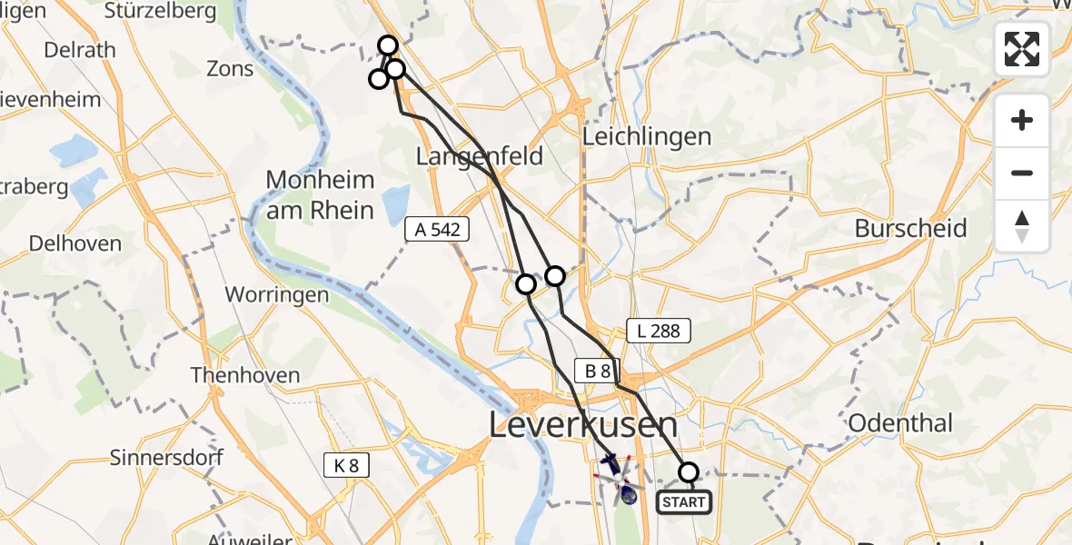 Flugroute Polizeihubschrauber Köln - Leverkusen Flugplatz, 27 April 2026, 12:38