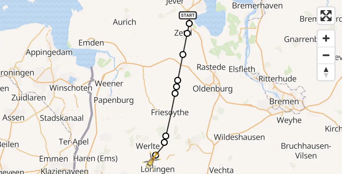Flugroute Rettungshubschrauber Sande - Löningen, 27 April 2026, 12:40