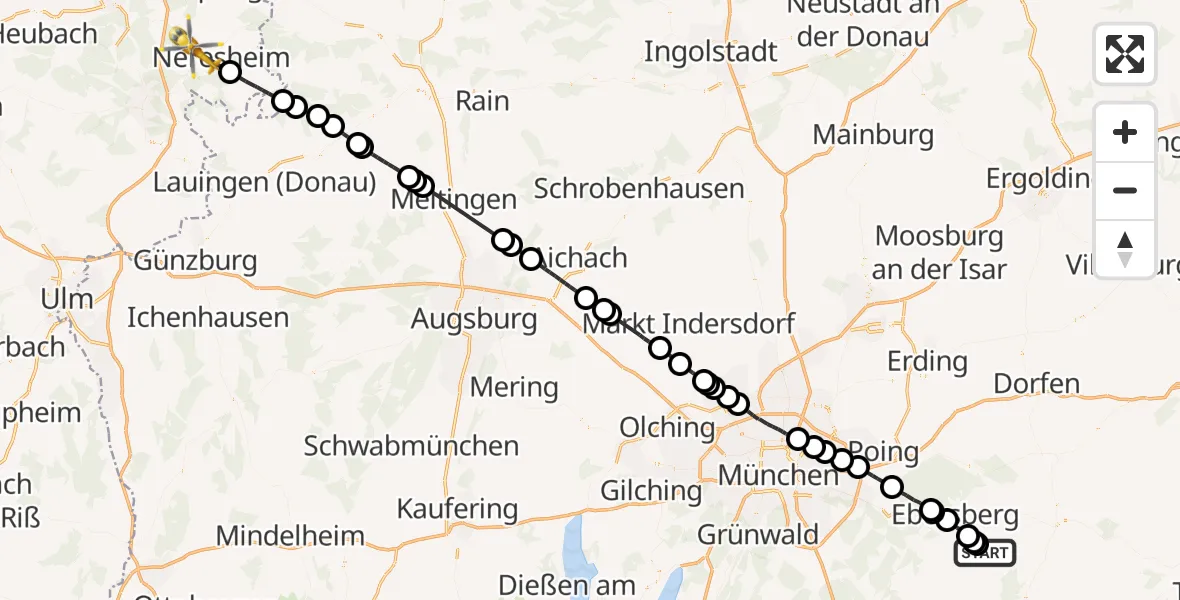 Flugroute Ambulanzhubschrauber Frauenneuharting - Neresheim, 27 April 2026, 12:40