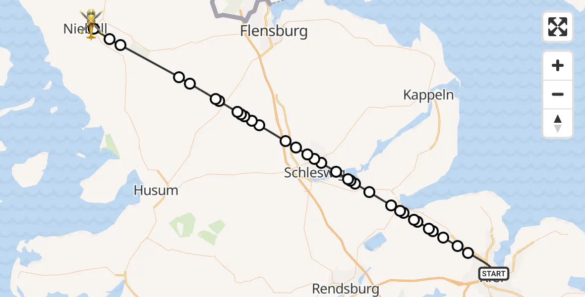 Flugroute Rettungshubschrauber Kiel - Niebüll, 27 April 2026, 12:40