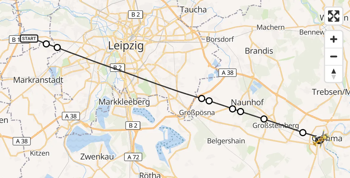 Flugroute Rettungshubschrauber Schkeuditz - Grimma Hospital, 27 April 2026, 12:42