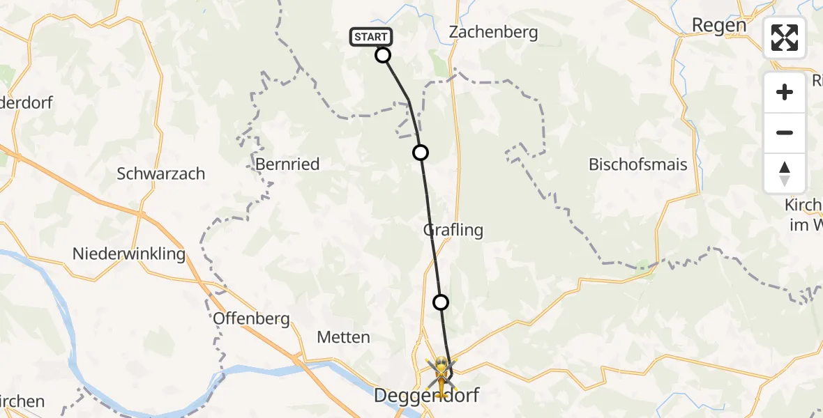 Flugroute Rettungshubschrauber Achslach - Deggendorf, 27 April 2026, 12:42