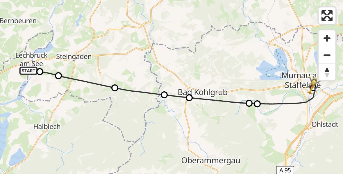 Flugroute Rettungshubschrauber Lechbruck am See - Murnau Accident Hospital, 27 April 2026, 12:44