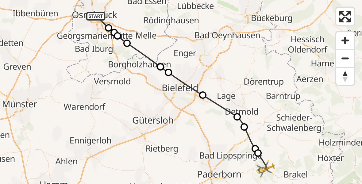 Flugroute Ambulanzhubschrauber Osnabrück - Bad Driburg, 27 April 2026, 12:49