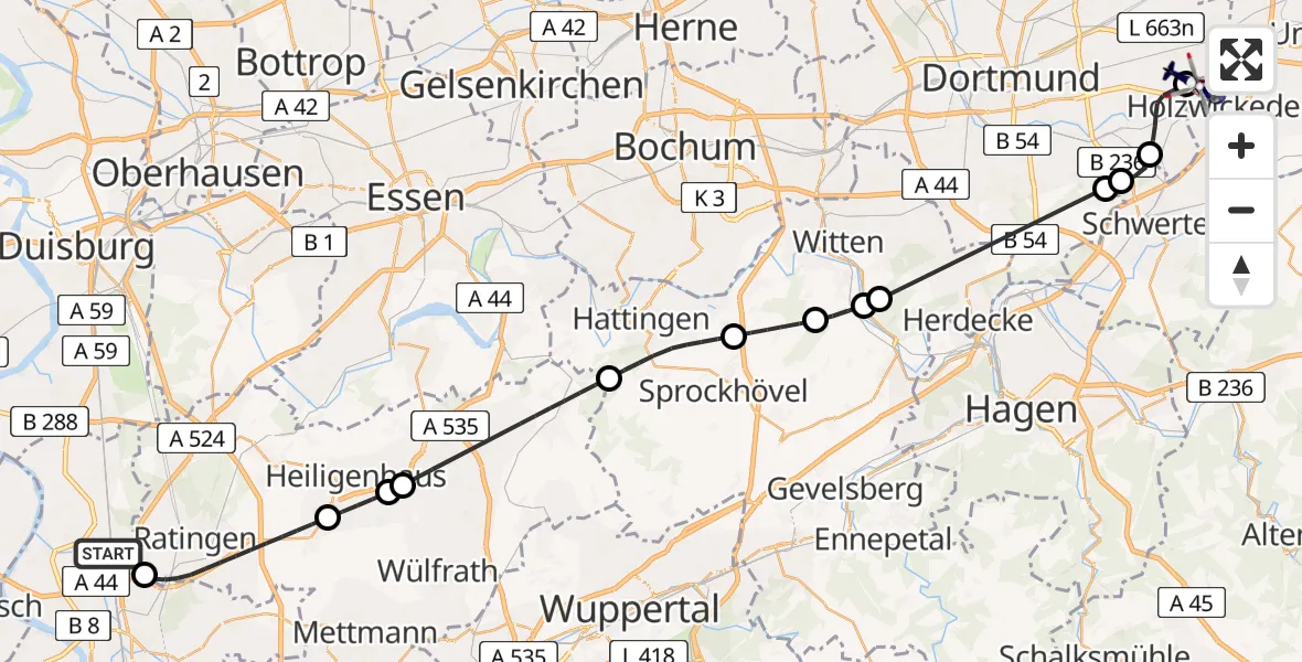Flugroute Polizeihubschrauber Düsseldorf Flughafen - Dortmund Flughafen, 27 April 2026, 12:50