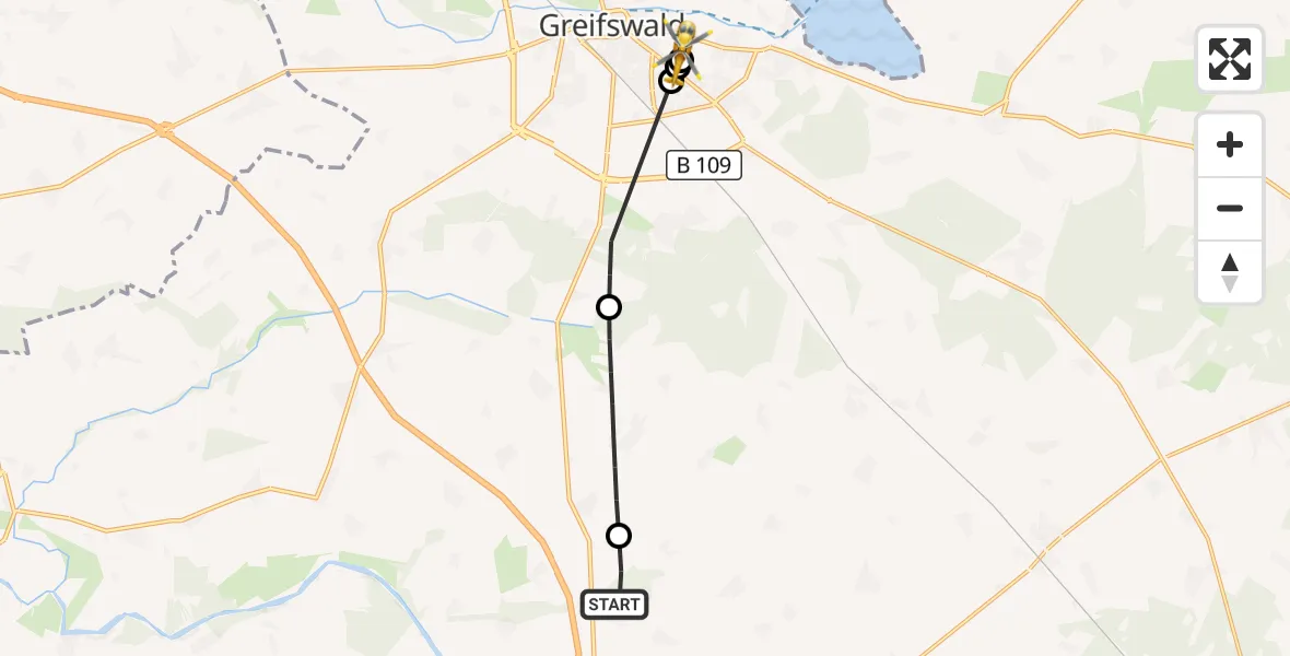 Flugroute Rettungshubschrauber Bandelin - Greifswald Hospital, 27 April 2026, 12:54