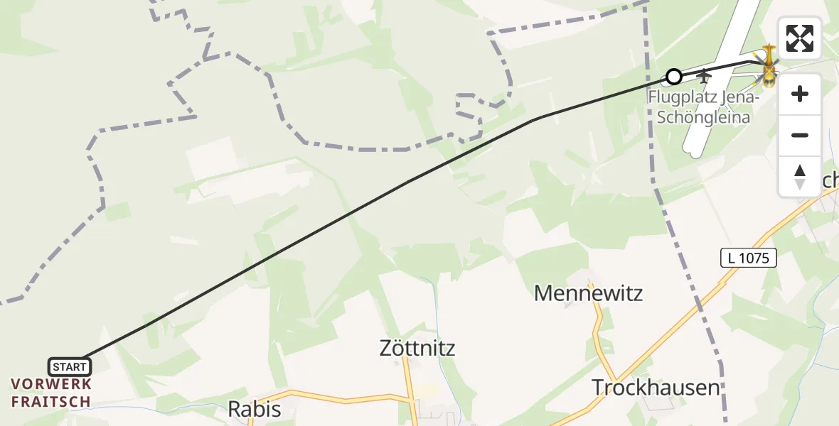 Flugroute Rettungshubschrauber Schlöben - Jena-Schöngleina Flugplatz, 27 April 2026, 12:59