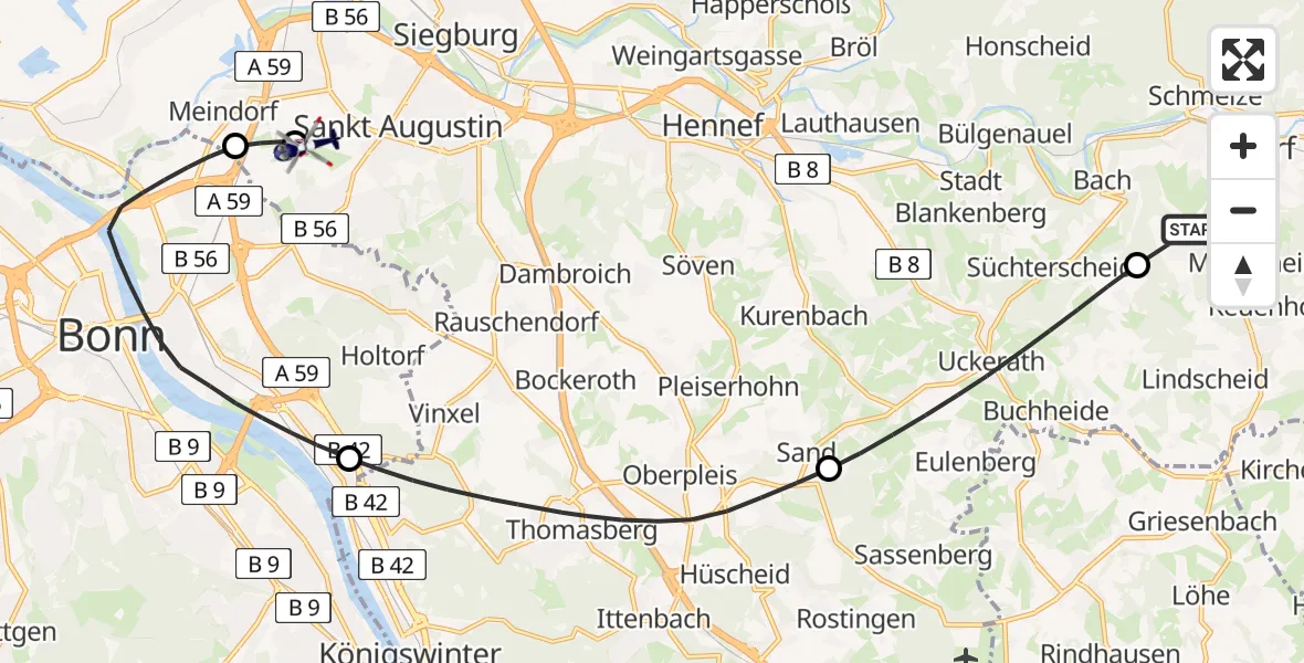 Flugroute Polizeihubschrauber Eitorf - Bonn-Hangelar Flugplatz, 27 April 2026, 13:08