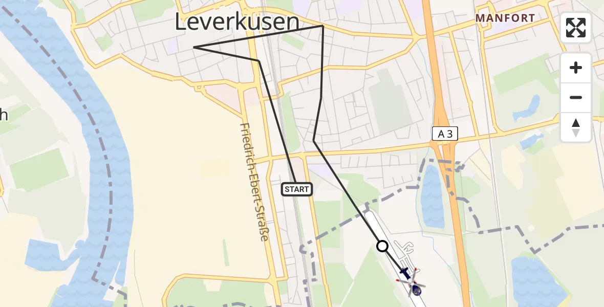 Flugroute Polizeihubschrauber Leverkusen - Leverkusen Flugplatz, 27 April 2026, 13:08