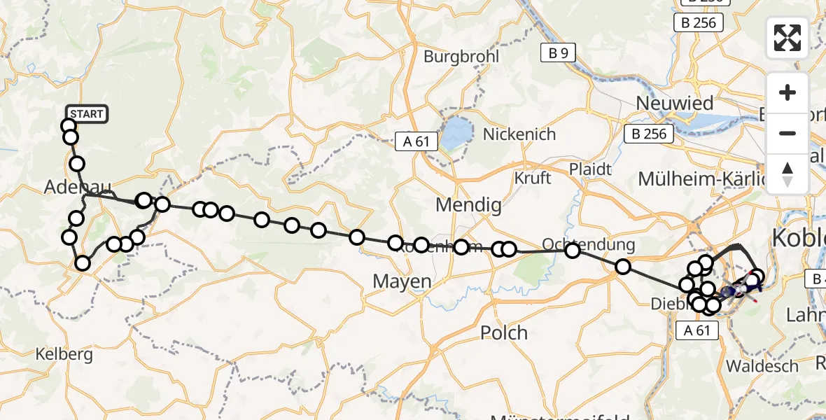 Flugroute Polizeihubschrauber Dümpelfeld - Koblenz-Winningen Flugplatz, 27 April 2026, 13:10