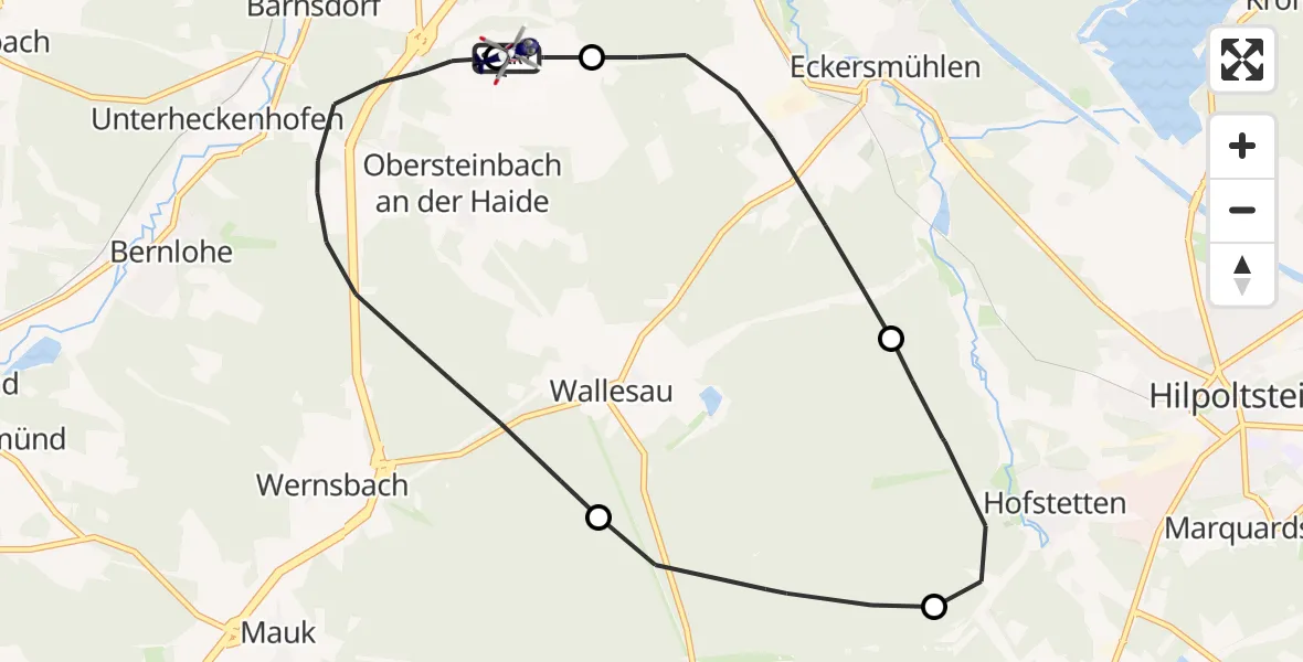 Flugroute Polizeihubschrauber Flugplatz Roth - Flugplatz Roth, 27 April 2026, 13:15