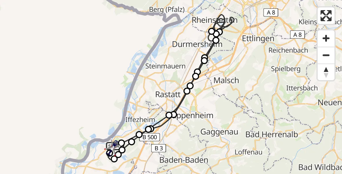 Flugroute Polizeihubschrauber Karlsruhe Baden-Baden Flughafen - Karlsruhe Baden-Baden Flughafen, 27 April 2026, 13:21
