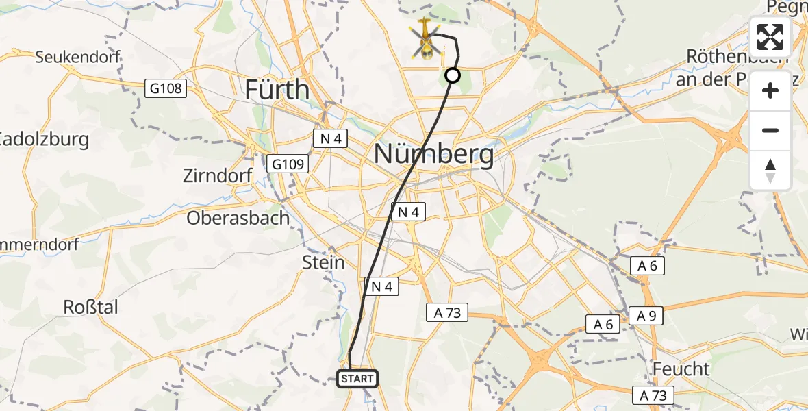 Flugroute Rettungshubschrauber Nürnberg - Flughafen Nuremberg, 27 April 2026, 13:21