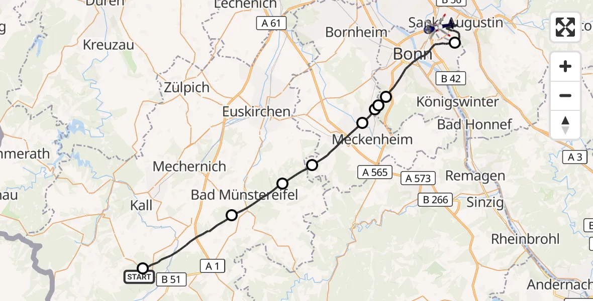 Flugroute Polizeihubschrauber Hellenthal - Bonn-Hangelar Flugplatz, 27 April 2026, 13:23