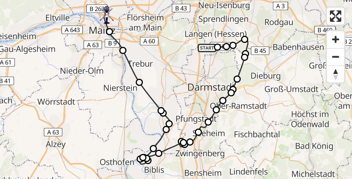 Flugroute Polizeihubschrauber Flughafen Frankfurt-Egelsbach - Wiesbaden, 27 April 2026, 13:24