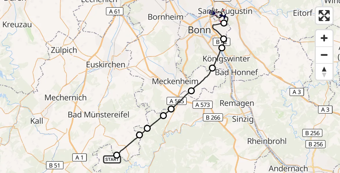 Flugroute Polizeihubschrauber Hümmel - Bonn-Hangelar Flugplatz, 27 April 2026, 13:25