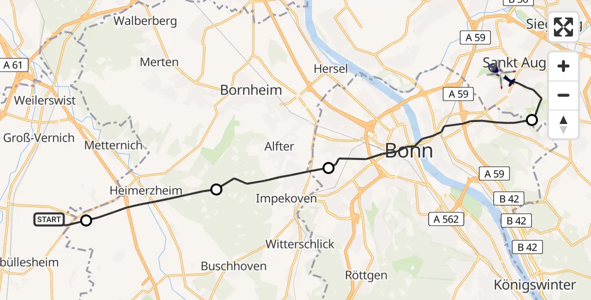 Flugroute Polizeihubschrauber Weilerswist - Bonn-Hangelar Flugplatz, 27 April 2026, 13:30