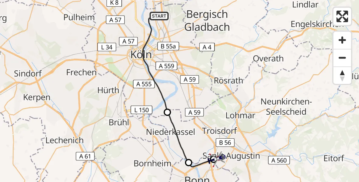 Flugroute Polizeihubschrauber Köln - Sankt Augustin, 27 April 2026, 13:31
