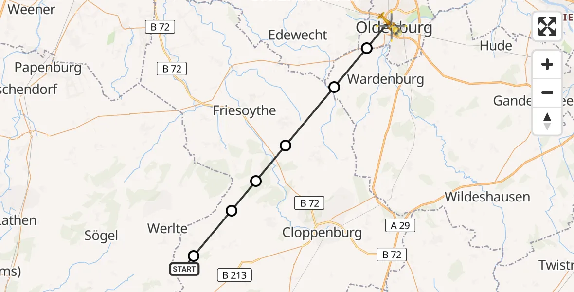 Flugroute Rettungshubschrauber Löningen - Oldenburg (Oldb), 27 April 2026, 13:32