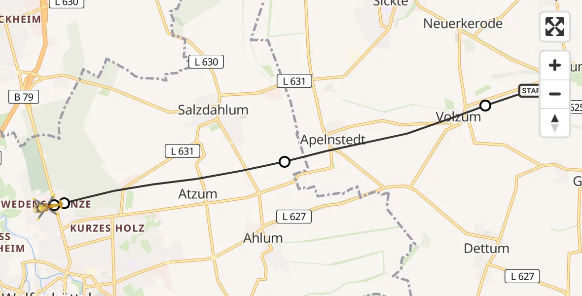 Flugroute Rettungshubschrauber Erkerode - Wolfenbüttel Municipal Hospital Heliport (Christoph 30), 27 April 2026, 13:34