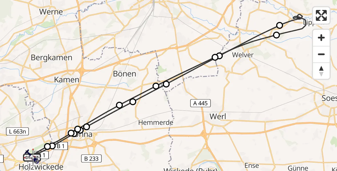 Flugroute Polizeihubschrauber Dortmund Flughafen - Dortmund Flughafen, 27 April 2026, 13:35