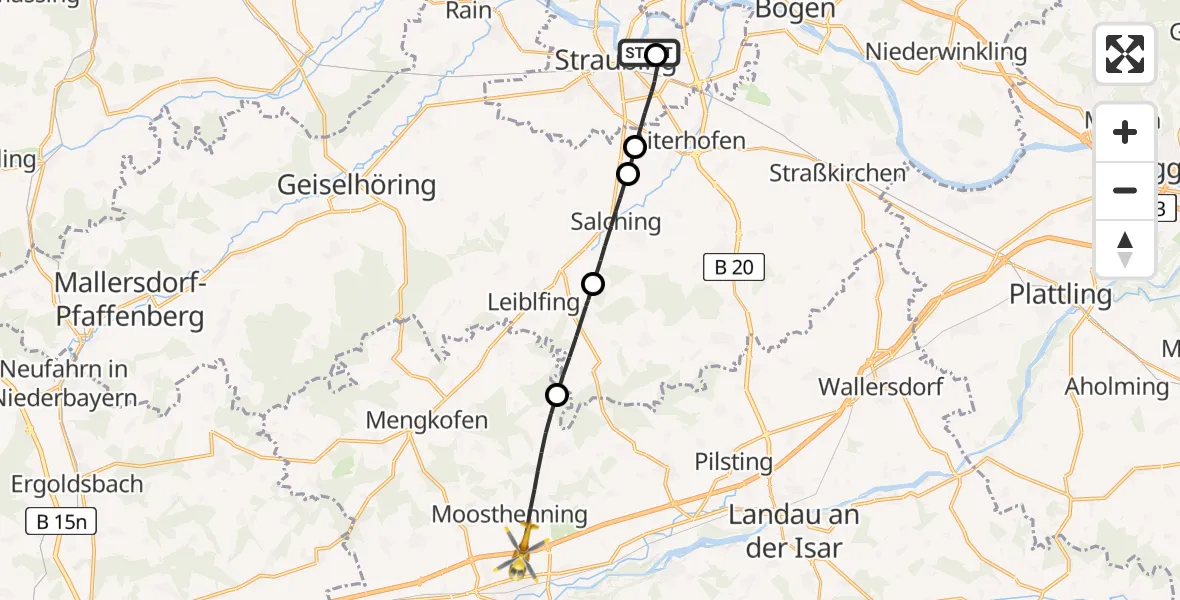 Flugroute Rettungshubschrauber Sankt Elisabeth Hospital Straubing - Dingolfing, 27 April 2026, 13:36
