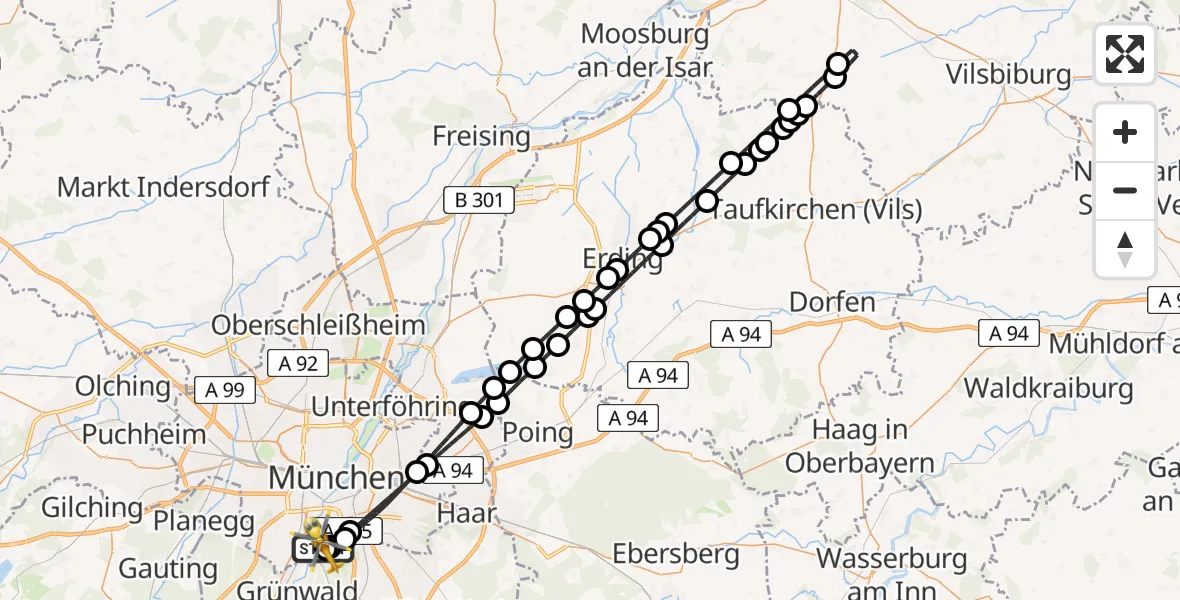 Flugroute Rettungshubschrauber ADAC Air Rescue Center Hubschrauberlandeplatz (Christoph 1) - ADAC Air Rescue Center Hubschrauberlandeplatz (Christoph 1), 27 April 2026, 13:38