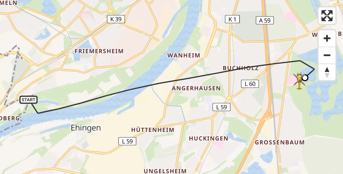 Flugroute Rettungshubschrauber Duisburg - Duisburg Air Rescue Hubschrauberlandeplatz (Christoph 9), 27 April 2026, 13:46