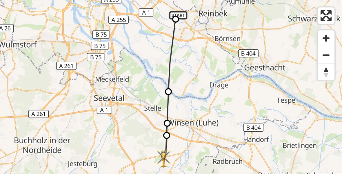 Flugroute Ambulanzhubschrauber Christoph Hansa ADAC Hubschrauberlandeplatz - Winsen (Luhe), 27 April 2026, 13:47